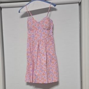 NWOT Floral Pink and Orange Sundress Midi Dress Size XS